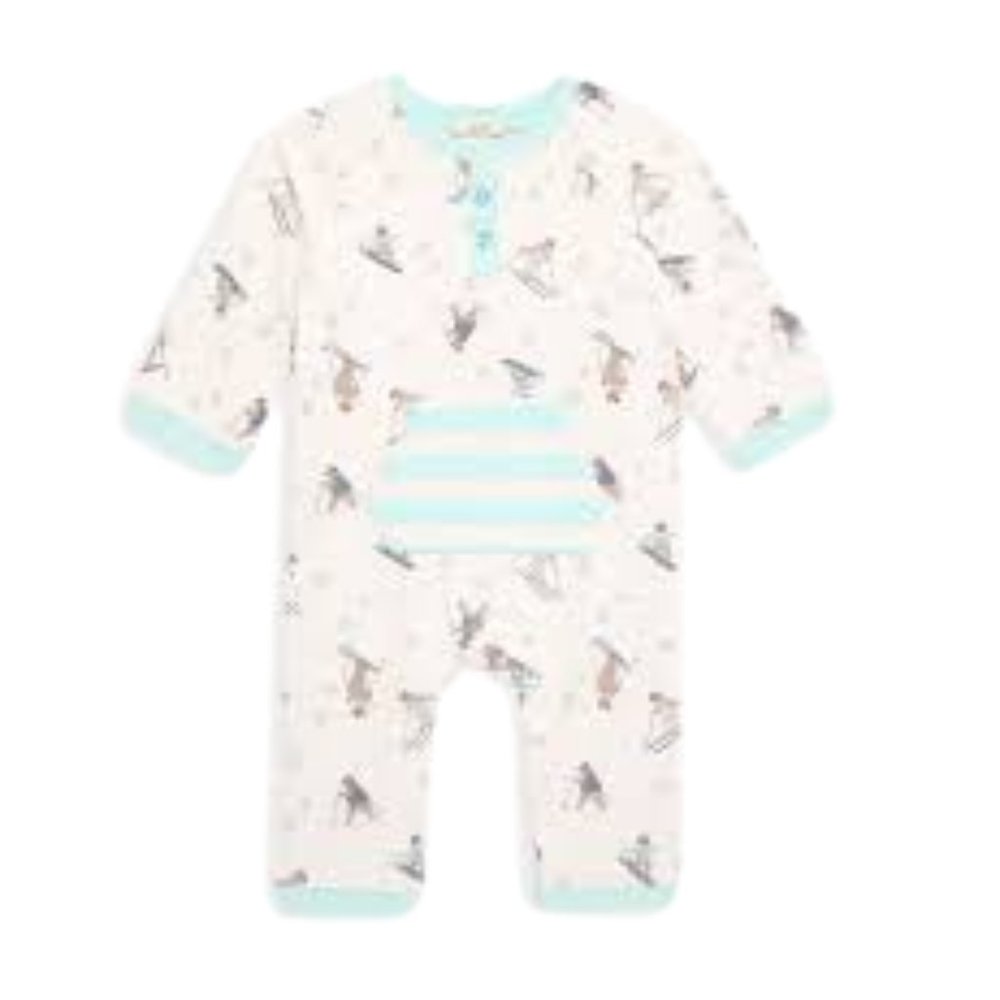 Peek Baby Boy's 1 Piece Ski Bear Print Long Sleeve Henley Romper Gray 18-24M NWT